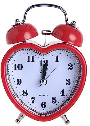 siduytin 3 inch Heart Shape Bell Alarm Clock Nightlight Wake Up Table Digital Clocks Desktop Retro Girls Travel Gift Supply, Red