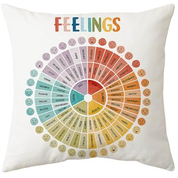 Feelings Roller Pillow Covers,Emotions Wheel Chart Management Pillow Case,Colorful Mood Carousel Pillow Covers,for Therapist Psychology for Sofa Livingroom Counseling Office Couch(18 x 18inch)