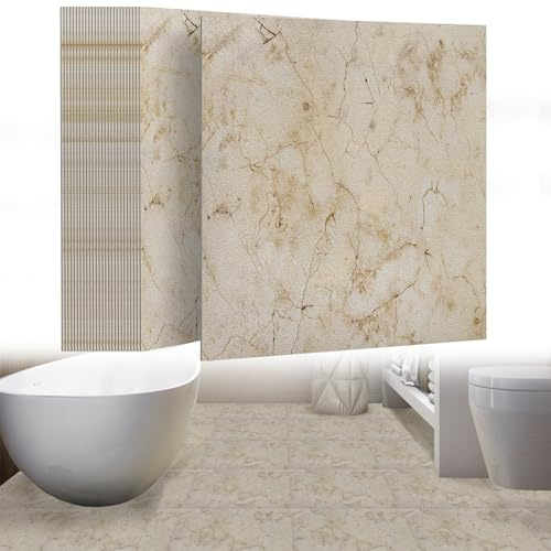 UISEBRT Piastrelle autoadesive 27 pezzi 2,51m² Rivestimento per pavimento in PVC in effetto cemento, piastrelle adesive in vinile per cucina, bagno, corridoio, zona giorno, 30×30cm 【Modello E】