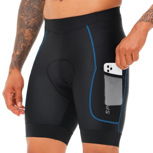 SPEEDCYC Cykelshorts för män 4D vadderad cykel cykel kort väg cykling mountainbike underkläder med fickor och halkfria bengrepp UPF 50+, Svartblå, XL