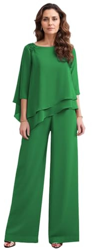 Leader of the Beauty Conjunto de pantalones para madre de la novia, conjunto de gasa de 2 piezas, trajes para invitados de boda, atuendos formales, verde, 48