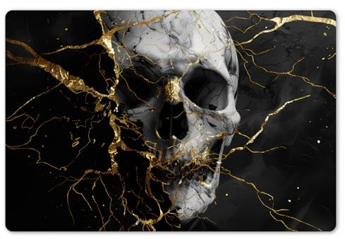 KitchenYeah© Set de 6 Manteles Individuales PVC 45x30 cm Salvamanteles Plástico Tapete para Mesa Comedor Moderno y Lavable Placemat Oro - Abstracto - Calavera - Aterrador - Muerte