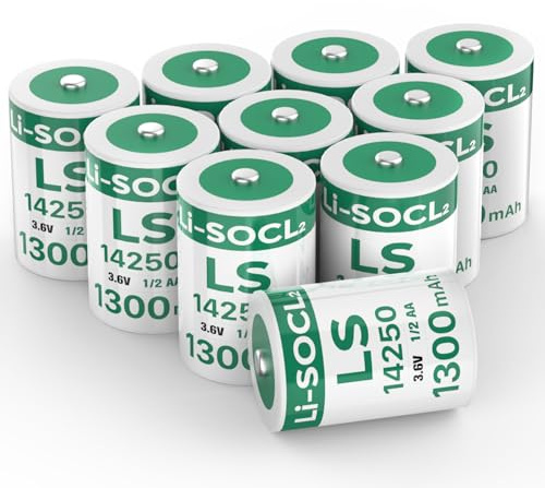 10 batterie LS14250 3,6 V 1/2 AA al litio 1300 mAh per contatori acqua, elettricità e gas (non ricaricabile)