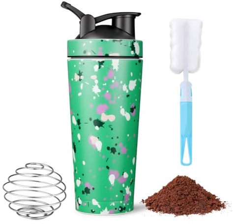 AOOWU Protein Shaker Bottle with Stainless Steel Mixing Ball 750ml, Stainless Steel Protein Shaker Cup, Protein & Supplement Shaker Bottle, Leak Proof Metal Sports Water Bottle, BPA Free for Gym