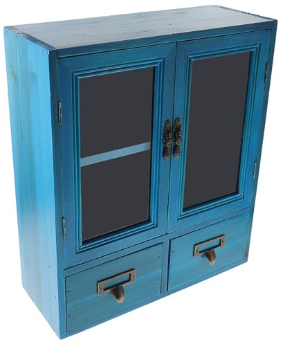 DEARMAMY Vintage Wandschrank Holz mit Doppel Türen Stabiles Wandregal zur Aufbewahrung Vielseitiger Hängeschrank für Schlafzimmer Wohnzimmer Einfache Montage Elegantes Möbelstück für Haus