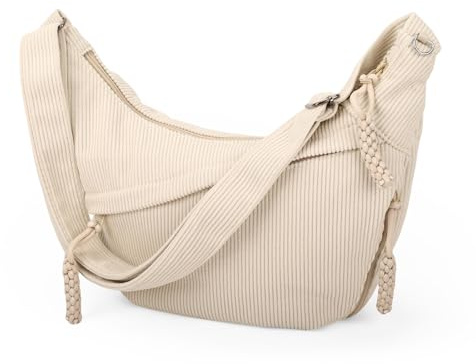 viiotu Sac Bandoulière pour Femme - Sac à Main Velours Côtelé avec 3 Poches Zippées, Bandoulière Réglable, Idéal pour Travail, Loisirs & Quotidien (Beige)