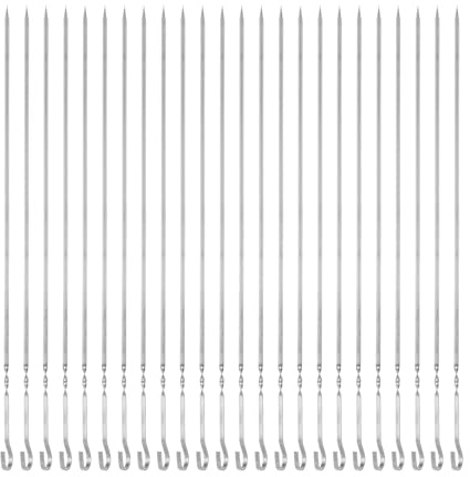 QUARKZMAN 24 Piezas Brochetas De Metal 45cmx4.3mmx1.2mm Acero Inoxidable Varillas Planas Con Mango En Anillo Reutilizables Para Barbacoa Parrilla Asador Carne Frutas Verduras