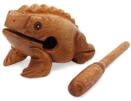 Guiro Croaking Hölzerner Frosch mit Schlägel, Musikinstrument Sound Block, Fairer Handel Percussion Instrument (12.7CM)