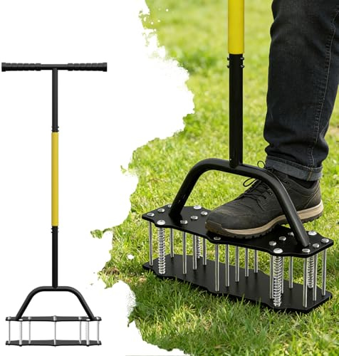 Aérateur de pelouse 16 Broches, aérateur de Manuel avec Nettoyage Automatique. pour Les sols compactés dans la Cour - idéal pour l'entretien de la pelouse dans Le Jardin et la Cour