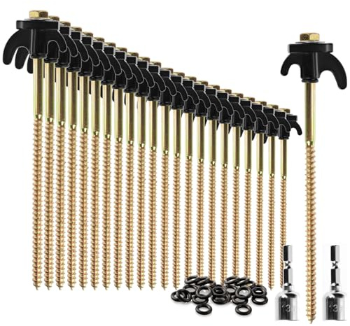com-four® 24 piquetas de Acero Resistentes con Rosca y Soporte para Cuerda