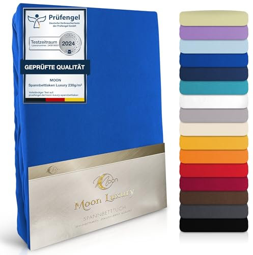 Moon-Luxury Spannbettlaken Spannbetttuch Jersey Stretch 230g/m² für Wasserbetten, Boxspringbetten und herkömmliche Matratzen (Royalblau, 180x200-200x220)