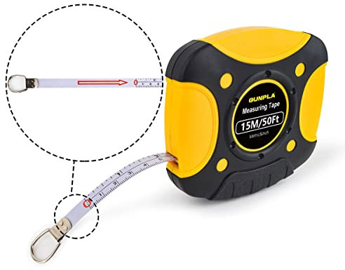 Gunpla Cinta Métrica 15M/50FT, Escala Métrica y en Pulgadas, Cinta en Acero, Flexómetro con Funda de Goma, Herramienta Profesional de Medición