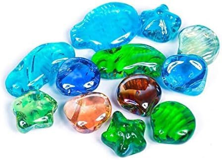 ARSUK dekorative Glaskiesel, Steine, abgerundete Perlen, Edelsteine für Aquarienvasen Aquarium Blumengarten (12 Kunstglaskiesel)