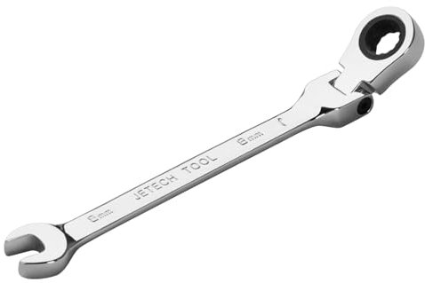 Jetech Clé à cliquet flexible de 8 mm, de qualité industrielle, avec tête flexible, fabriquée en acier allié Cr-V forgé et traité thermiquement, entièrement polie avec 12 points, métrique