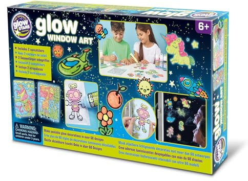 The Original Glowstars Company Glow in the Dark Window Sticker Art Kit for Kids – Includes 7 Glow Paints, 60 Sticker Designs & 2 Suncatchers, DIY Glow in the Dark Craft Set