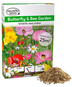 Pronto Seed Wild Flowers Seeds - UK Mixed Variety Pack - Selected Wildflower Seed Mix for Garden & Meadow Areas - Native British Blooms, Covers 25m2 (Butterfly and Bee Garden)