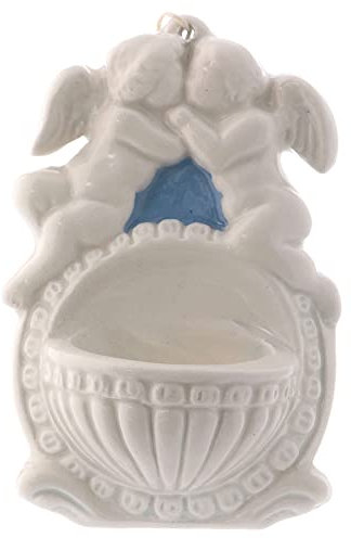 Holyart Bénitier Deux Anges Fond Bleu 10x10x5 cm céramique Déruta