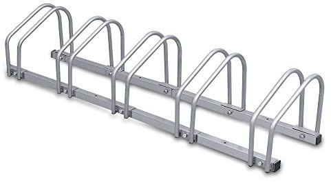 Tubiaz Supporto per Bicicletta per 5 biciclette, Montaggio a pavimento o a parete, adatto per biciclette da 35-55 cm, con Materiale di Montaggio Incluso, Salvaspazio, Argento