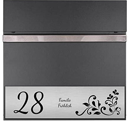 banjado® Briefkasten mit Namensschild personalisiert mit Laser Gravur/Briefkasten Anthrazit RAL7016 mit Zeitungsfach 37x37x10,5 cm/Postkasten A4 Einwurf + Montagematerial