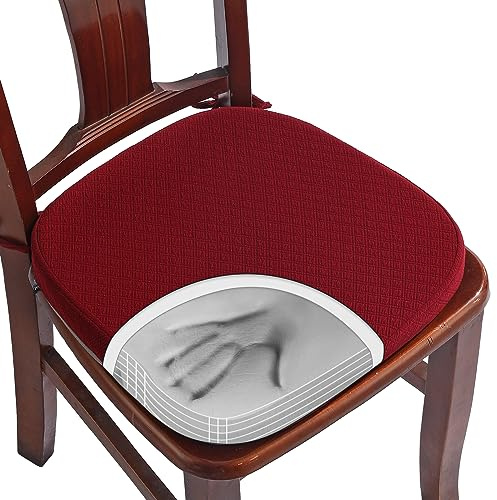 BUYUE Luxury 100% Pure Memory Foam Chair Cushion 1 Pack, Jacquard 16 U-Shape Comfortable Dining Chair Pad, Removable Slip Resistant Kitchen Chair Seat Cushion, (1 piece, Burgundy)