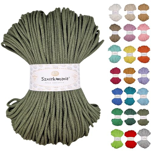 Sznurkomania Cavo di Cotone Intrecciato 5mm 100m, 46 Colori, Cavo all'Uncinetto, Cavo Macrame, Filato Macrame, Filato Premium, Corda Macrame, (Cachi)