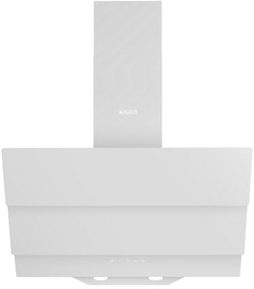 Wiggo B643 Dunstabzugshaube 60cm kopffrei I Abluft Umluft Dunstabzug 615m³/h - Touch-Display 4 Stufen I Energieeffizienzklasse B Schräghaube inkl. 2x Kohlefilter I Abzugshaube Glasfront weiß