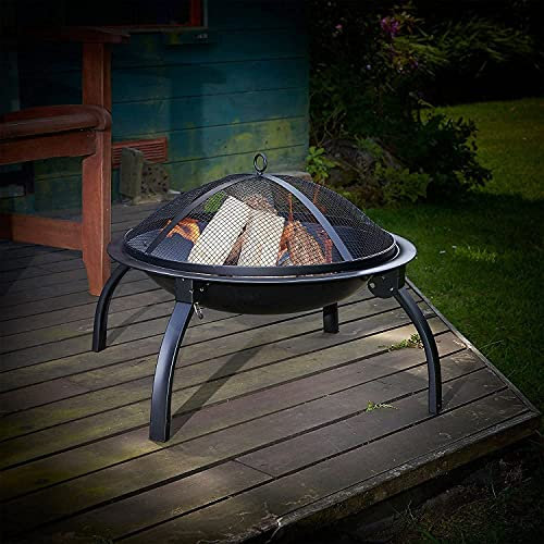 Foyers Portables pour Jardin, foyers extérieurs, Bol à feu Pliant en Acier avec Grill, Couvercle, tisonnier, brasero de Camping pour Barbecue