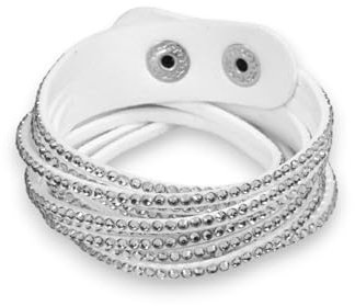 Acura-Styles Wickelarmband Damen, Weiß, 40 cm Lang, 2 cm Breit, Leder-Imitat Mit Glitzersteinen, Twist Design Armband Geschenkidee für Frauen, Freundin, Tochter