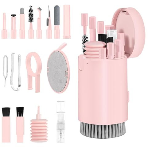 20-in-1 Laptop Screen Keyboard Cleaning kit, Cell Phone Cleaning kit, Air-pod Cleaning kit, Electronics Cleaning kit for Mobile Phones, Tablets, Computers, Computer Monitors, TV Camera Lenses,Pink