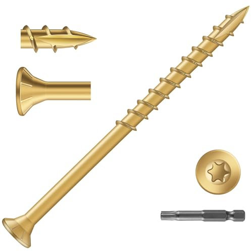 Dayalo Lot de 50 vis à bois Torx pour panneaux d'aggloméré - 4,8 x 75 mm - Vis à bois à tête fraisée - Vis universelles - Couche d'oxyde jaune - Filetage partiel - Avec embout Torx