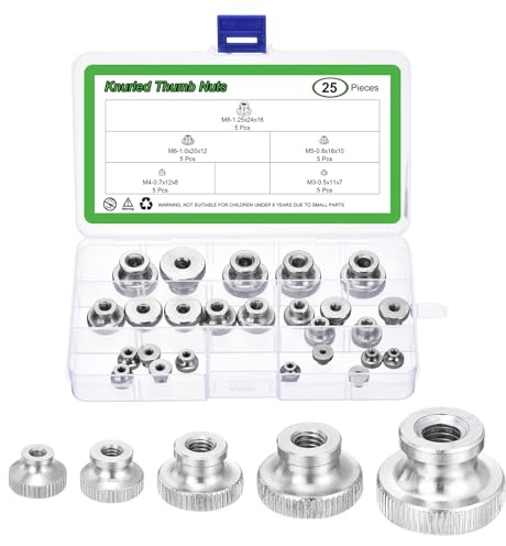 uxcell 25Pcs Knurled Thumb Nuts, M3 M4 M5 M6 M8 304 Stainless Steel Round Knobs Fasteners Adjusting Knurled Nut Fasteners Nuts for 3D Printer Parts, Silver