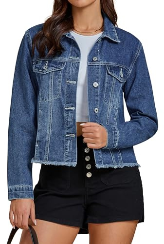 luvamia Long Jean Jacket Women's Denim Shirt Denim Blazer 90S Timeless Blue Medium Fits Size 8 10