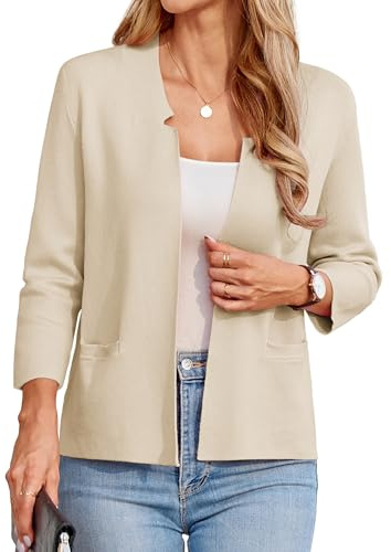 GRACE KARIN Cardigan Donna Elegante Manica Aperta 3/4 Blazer Elegante Giacca Business con Tasche L Apricot -3