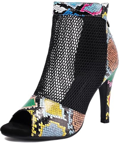 Mandiaupup Moda Peep Toe Mesh Air Snakeskin Stivaletti Donna Open Toe Gladiatore Estate Stivaletti Stivaletti Stiletto Tacco Alto Dance Wedding Party Sandali, 504 Colorato, 38 EU