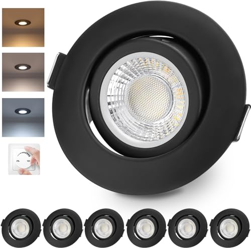 LED Einbaustrahler 230V Dimmbar Schwarz LED Spots IP44 Bad Einbauleuchten Schwenkbar Deckenspots,Warmweiß Neutralweiß Kaltweiß deckenleuchte für Badezimmer Küche Wohnzimmer,6er Set