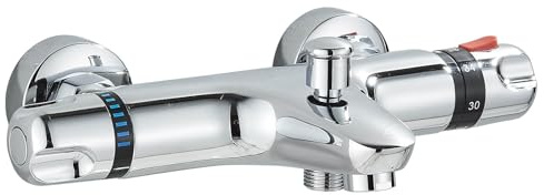 Rozin Thermostatic Bath Tap Shower Mixer Tap Wall Mounted 38°C Safety Lock Constant Temperature Control Anti Scald Tap Hot Cold Water Mixer for Bathroom Chrome