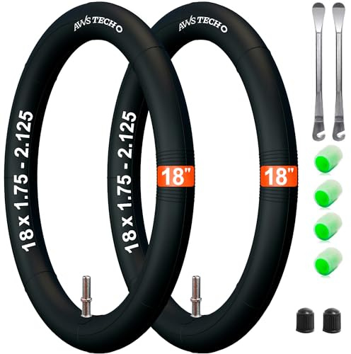 18 x 1.75 AV 40 Schlauch Kinderfahrrad, Klapprad und Fahrradanhänger 18 Zoll 18x1.75/1.95/2.125 mit Auto Ventil 40 mm (Schraderventil) Inklusive 2 Montierhebel 2 Stück Packung Kompatibel mit 18 Zoll