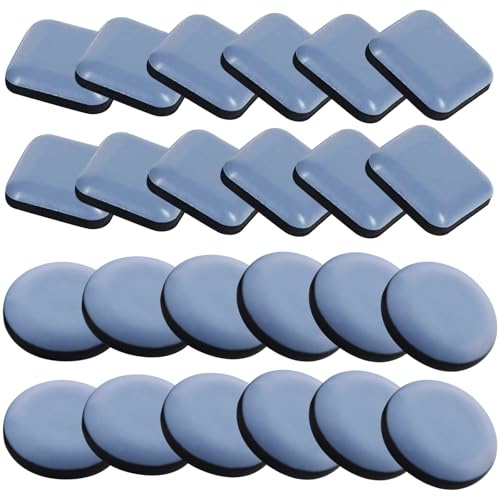 Dalephoric 24 Piezas Deslizadores para Muebles, Almohadillas de Teflón para Muebles Autoadhesivo, para Mover Muebles Pesados, para Mover Sillas, Mesa, Sofá, Cama (12 Cuadrado y 12 Redondo, 2X2cm)