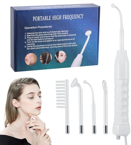 High F-requency Face Wand,Portable High Frequency Facial Skin Light Therapy Wand Device with 4 Electrodes for Acne, Wrinkle Removal, Hair Regrowth, Skin Tightening