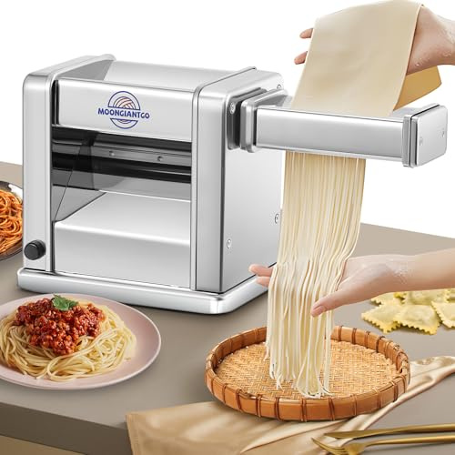 Moongiantgo Electric Pasta Maker Stainless Steel Puff Puller with 3 Blades 2 mm/4 mm/6.5 mm for Spaghetti, Fettuccine, Ravioli, 7 Degree of Adjustable Thickness for Home Use (3 Blades)