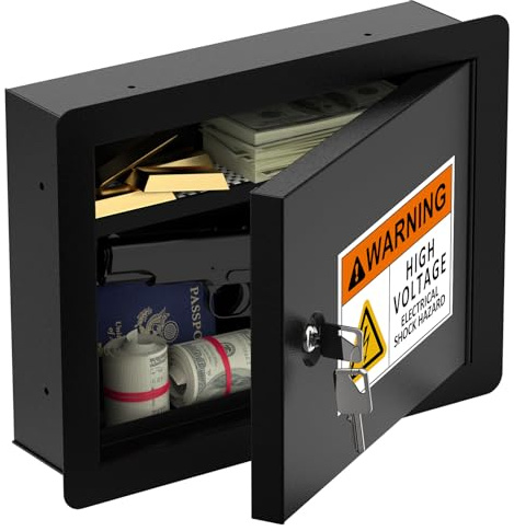 Hidden Wall Safe with Concealed Panel – Steel In-Wall Lock Box Fits 16” Studs – Key Lock Security Cabinet for Cash, Firearms & Documents – Recessed Safe for Home & Office (Black)