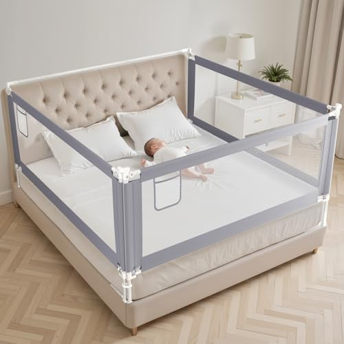 Julrrimg Protezione anticaduta letto da viaggio – Protezione contro le cadute letto a molle regolabile in altezza in 30 livelli – Griglia per letto protezione da cadute inclusa 2 nastri di fissaggio