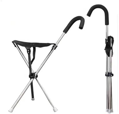 Bastón plegable de altura ajustable, bastón portátil con asiento, carga máxima de 300 libras, estructura triangular estable para una fácil movilidad