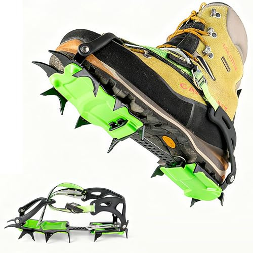 Grödel für Wanderschuhe & Bergschuhe, Universal Steigeisen 14 Zähne, Crampons Spikes für Schuhe, Grödeln Snowline geeignet, Antirutsch Grödel für Schnee & EIS, Winter-Abgleitschutz(s1-a)