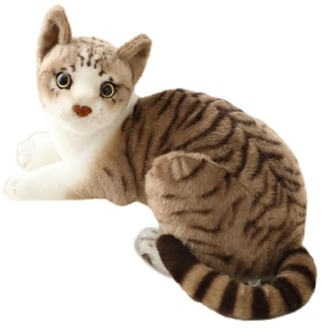 SYTTNUM Peluche Chat Réaliste, Cat Poupée en Peluche, Peluche Chat Gris, Coussins Réalistes en Forme d'animaux pour la Décoration Intérieure Noël Cadeau (Simulation Gray)