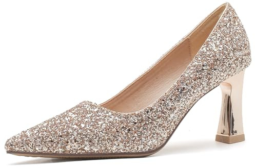 Escarpins Pailletés Femmes Bout Pointu Talon Épais Slip on Chaussures
