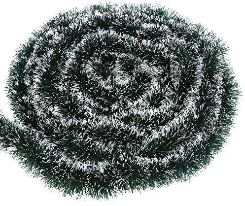 VEYLIN 10 Meters Green/White Christmas Tinsel Garland for Xmas Tree Home Office Party Supplies