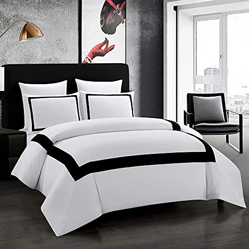 OSVINO King Duvet Cover Set-Hotel Luxury Black White Geometric Line Pattern Microfiber Bedding, 3 Pieces with Pillowcase, Soft Breathable with Zipper Closure Wrinkle Resistant, Comforter Not Included