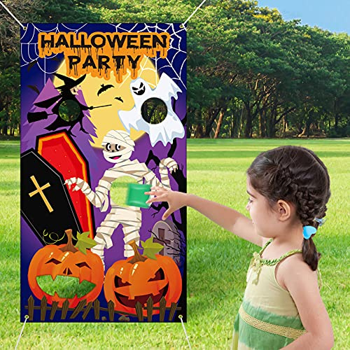 YARNOW Halloween Games Halloween Party Toss Game Set Toss Game Banner with 4 Bean Bags Carnival Bean Bag Throwing Kit Party Supplies