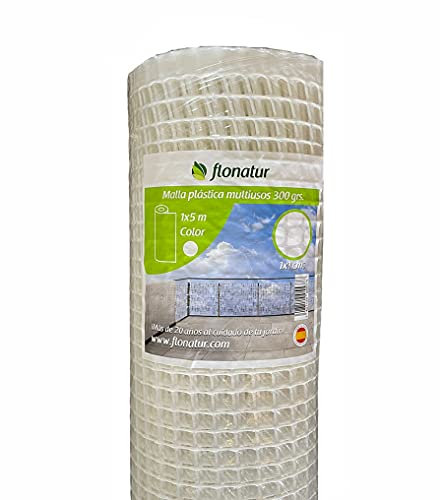 flonatur Malla de plastico para Balcones y terrazas, Blanca 1x5, Malla Rejilla cerramientos Diferentes Medidas, Ancho del Cuadro 1x1 cms, Peso 300gr/m2.